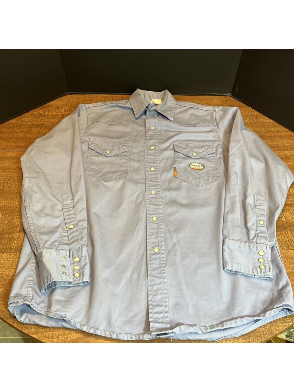Rasco FR Shirt Men's Large Long Pearl Snap Workwear Flame Resistant CAT2 Western